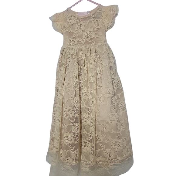 Think Pink Bows Toddler Size 3 Baby Doll Dress Long Cream/ Beige Lace NEW - Picture 2 of 6